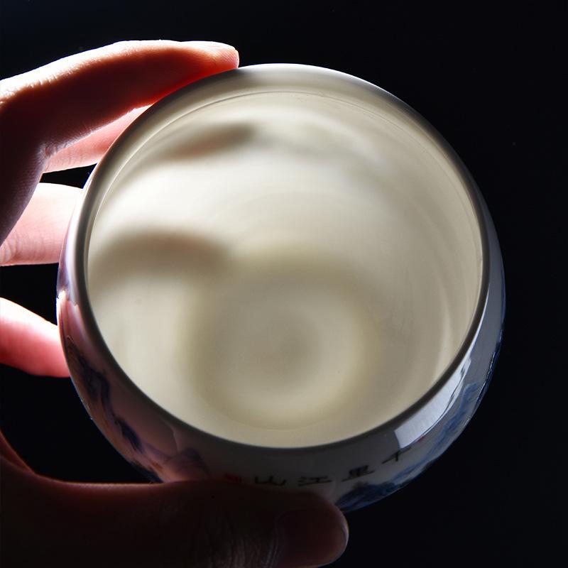 Suet Jade Master Cup Tea Cup Gift Ceramic Thousand Miles Jiangshan Tea Cup Gift Personal Special Tea Cup