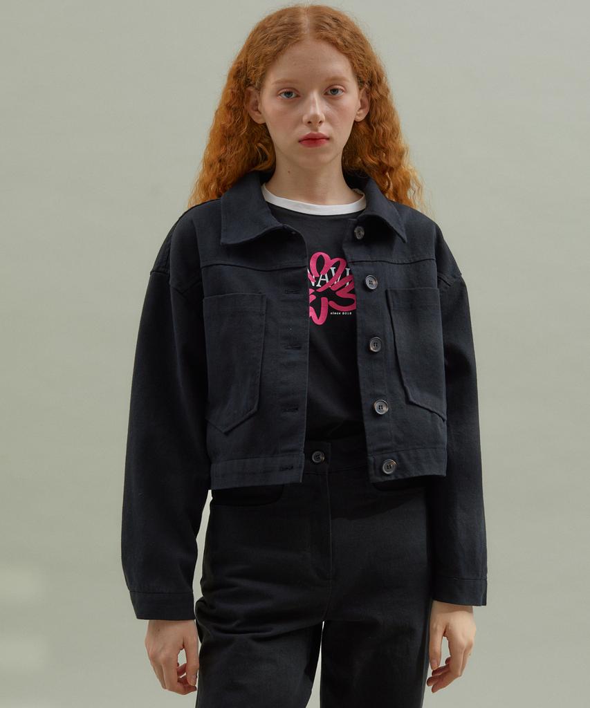 Manavis7 Washed Crop Jacket Black