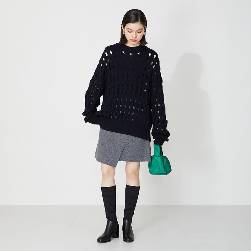 Oriental Traffic Long Boots for Knit 6cm cm Women, Knee-Length, Material, Heel, Soft, Stretchable, 31509, Black, 24.0-24.5