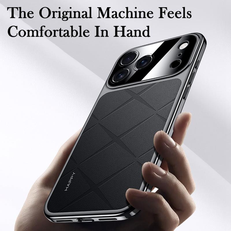 KEYSION Luxury Grid Pattern PU Leather Case for iPhone 17 Pro Max Plating TPU Camera Protection Phone Cover for iPhone 17 Air