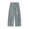 Men Loose Fit Washed Denim Jeans American Vintage Side Split Tapered Long Pants