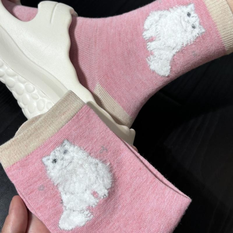 

Женские носки с изображением животных из мультфильмов, женские осенне-зимние теплые утолщенные ворсовые носки, подходящие по цвету, носки средней длины 1pairs