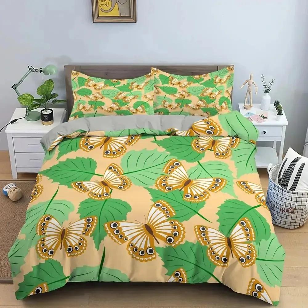 Butterfly Floral Beautiful Flower Bedding Set Boys Girls Twin Queen Size Duvet Cover Pillowcase Bed Boys Adult Home Textileextil