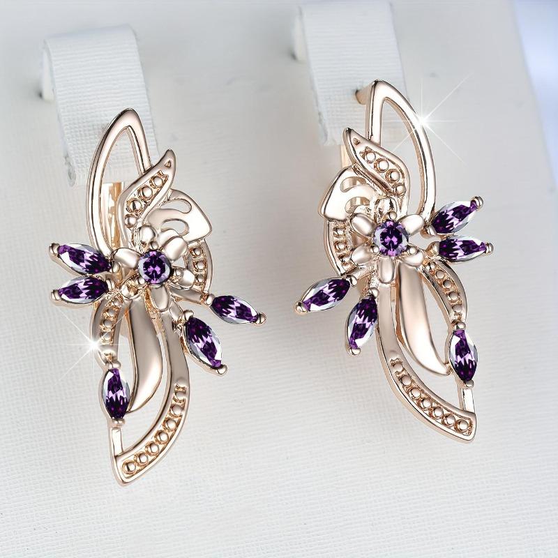

1 Pair Black Zircon Flower Drop Earrings for Women Ethnic Gold Wedding Jewelry