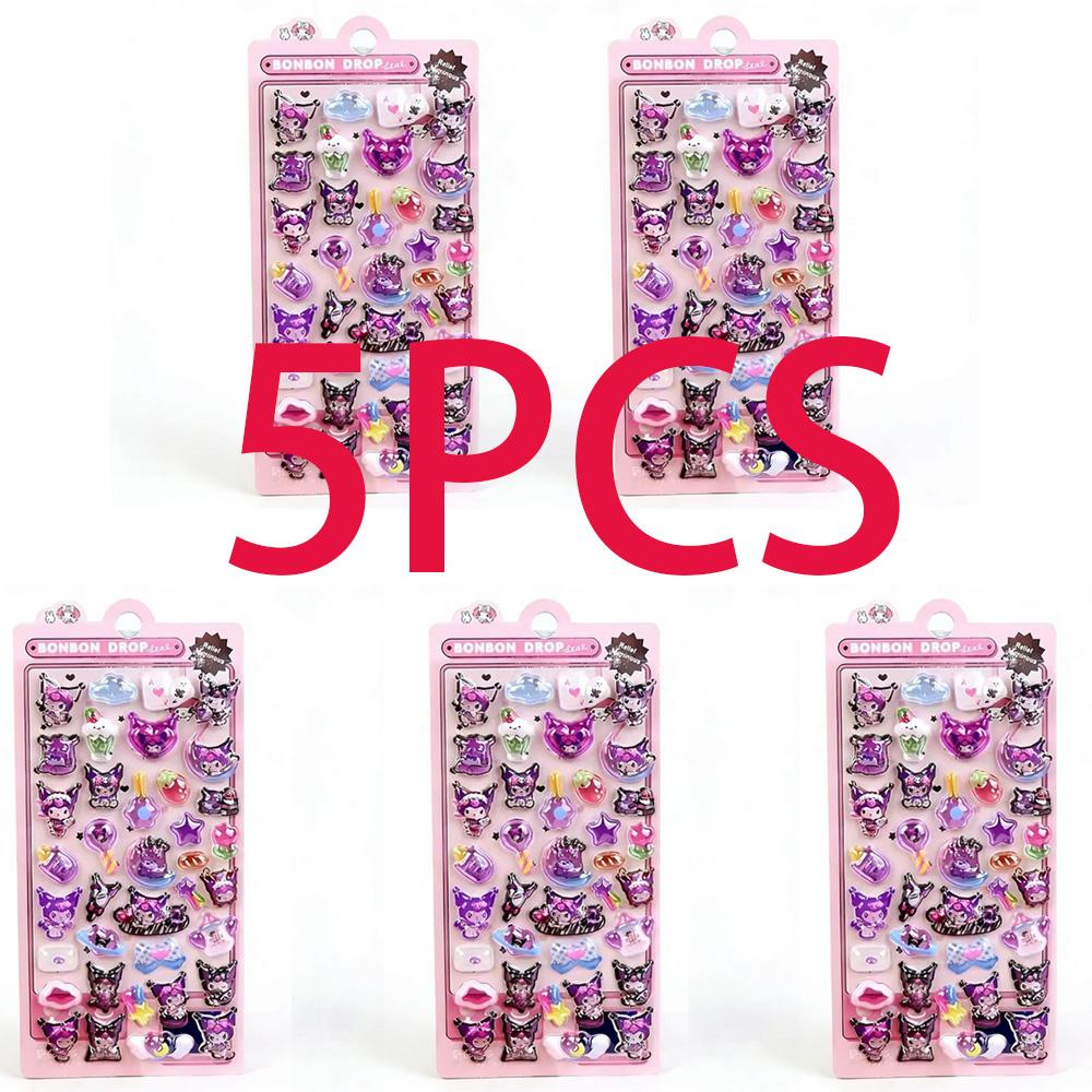 Luminous Cute Sanrio 3D Relief Stickers Kawaii Girls Kuromi Cinnamoroll My Melody Crystal Decals Kids Decoration Sticker Packs
