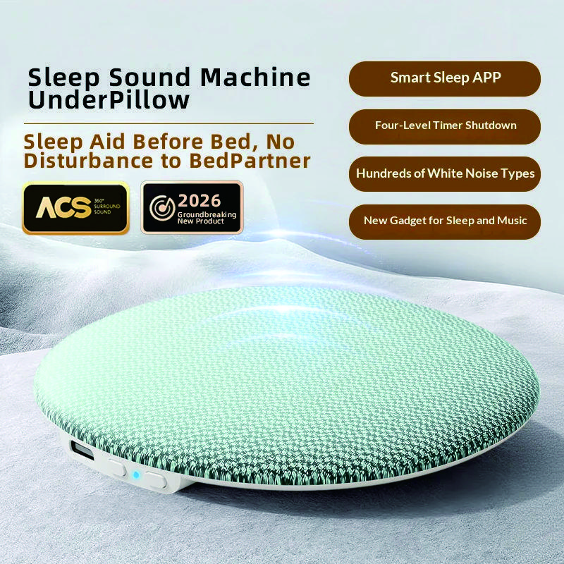 Bluetooth 6.0 Pillow Speaker for Sleeping, Ultra-Thin Under Pillow Sound Machine with White Noise HiFi Stereo Audio