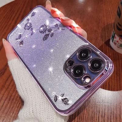 Applicable To Apple 17 Eternal Flower Mobile Phone Case Glitter Rhinestone iPhone16proMax Electroplating Anti-drop 15 Protective Case
