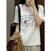 Heavy Cotton T-shirt Women's Pony Printed Bottoming Shirt Summer Loose Casual Lazy Inner Top Front Shoulder Short Sleeves