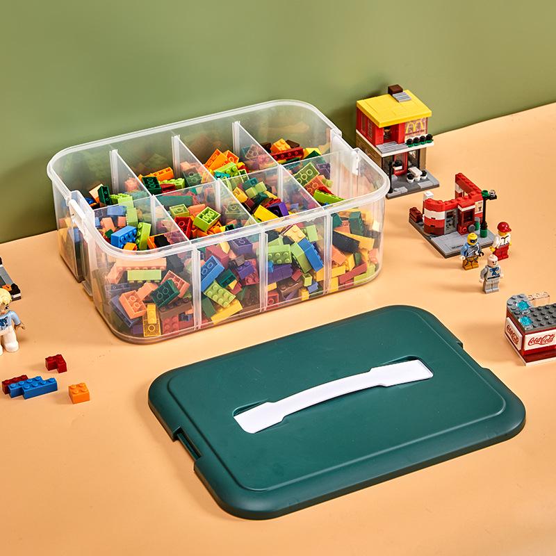 Large Transparent Toy Storage Box with Lid for Children's Building Blocks and Lego Organizer