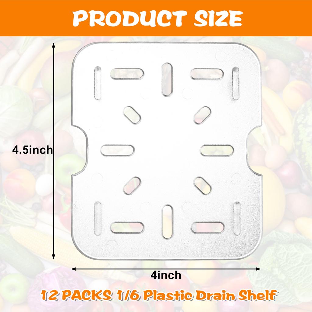 12 st Plast Avrinningshylla För 1/6 Storlek Matbehållare Klar Plastgaller Akryl Matavrinningsbrickor Plast Avrinningsbricka Klar Avrinningsbricka