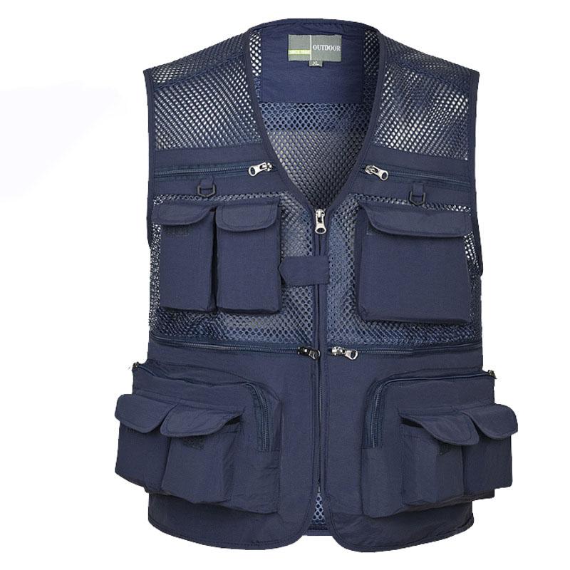 

Жилет для рыбалки, дышащий сетчатый жилет для рыбалки и путешествий с карманами на молнии, летний рабочий жилет для активного отдыха на свежем воздухе XXXL синий