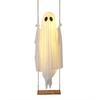 5 FT Hanging Swing Ghost Halloween Decoration LED Lighted Outdoor Large White Ghost Swinging Halloween Decor for Yard Tree Front Porch
