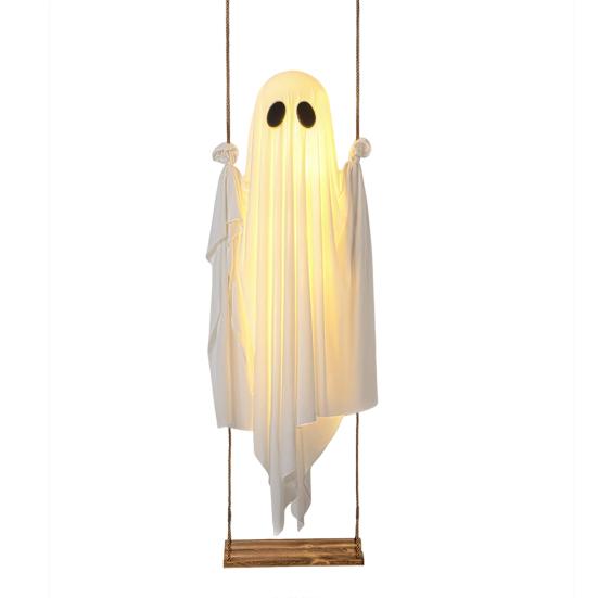 5 FT Hanging Swing Ghost Halloween Decoration LED Lighted Outdoor Large White Ghost Swinging Halloween Decor for Yard Tree Front Porch