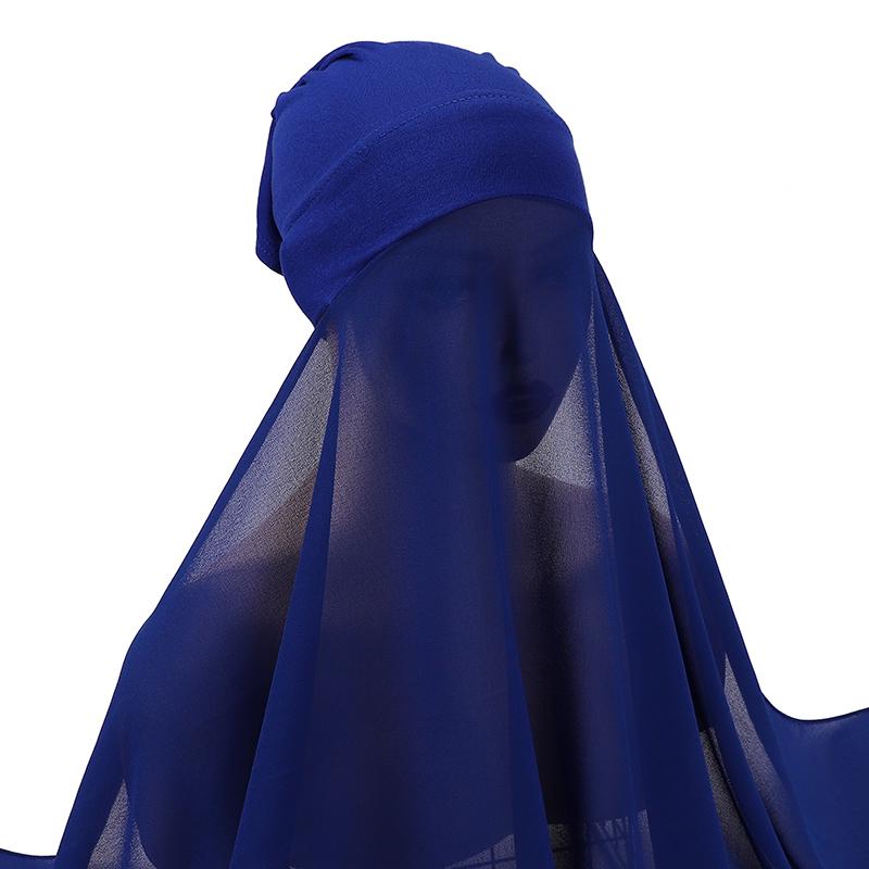 Muslim Women Bonnet + Chiffon Shawl Instant Under scarf Cap Islam Inner Scarf Headband Stretch Hijab Cover Headwrap Turbante