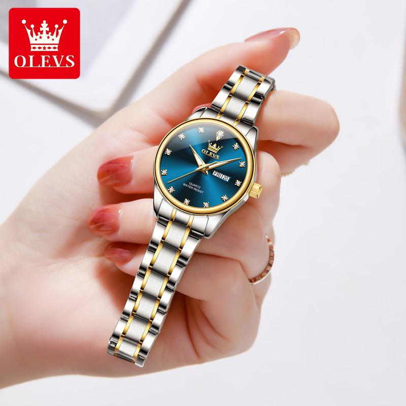 Oulishi Women's Classic Business Quartz Watch with Double Calendar and Steel Band