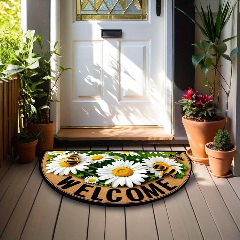 Non-Slip Bee Doormat - Farmhouse Floral Daisy Design, Indoor/Outdoor Rug for Porch, Kitchen, Laundry Room