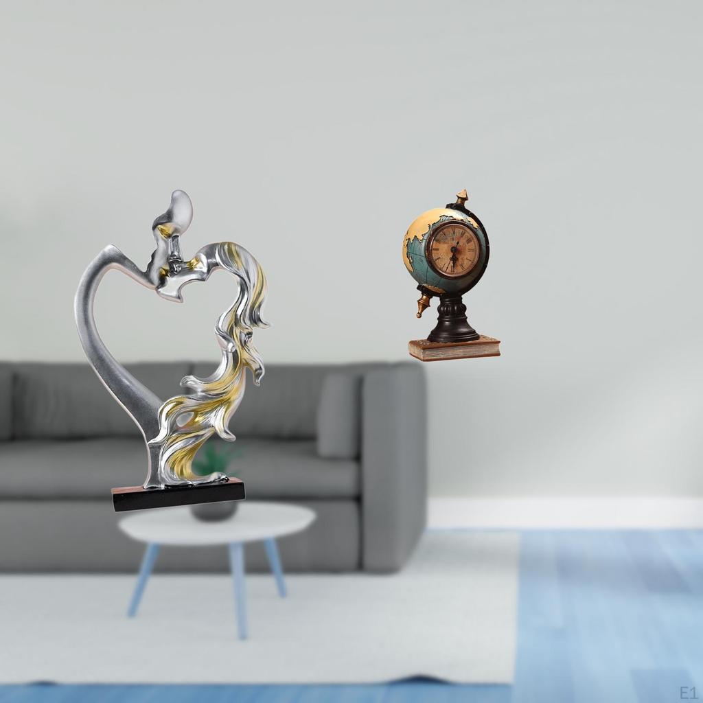Kissing Couple Globe Figurine Modern Statue Table Clock Collectible Desktop Ornament for Bedroom