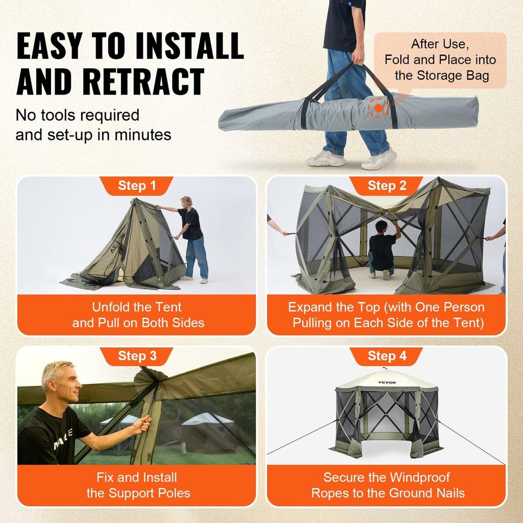 Pop Up Gazebo Tent Pop-Up Screen Tent 6 Sided Canopy Sun Shelter Green