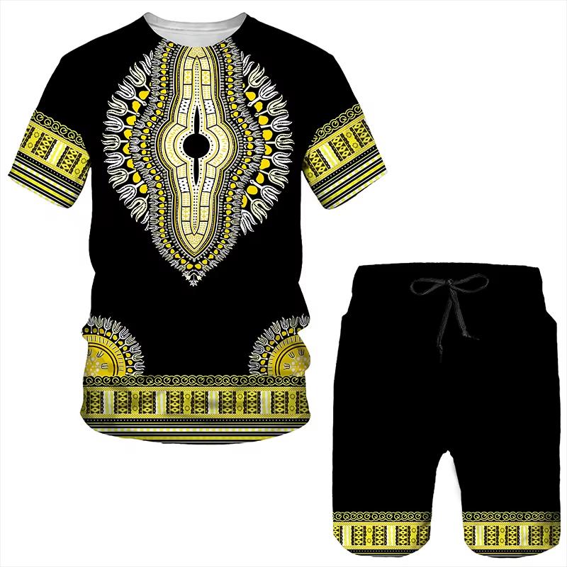 Hot Sale Summer Men Clothing 3d Print Man T-Shirts Shorts Set Men's Tracksuits OversizT-shirt + Shorts Two-piece Breathable Set
