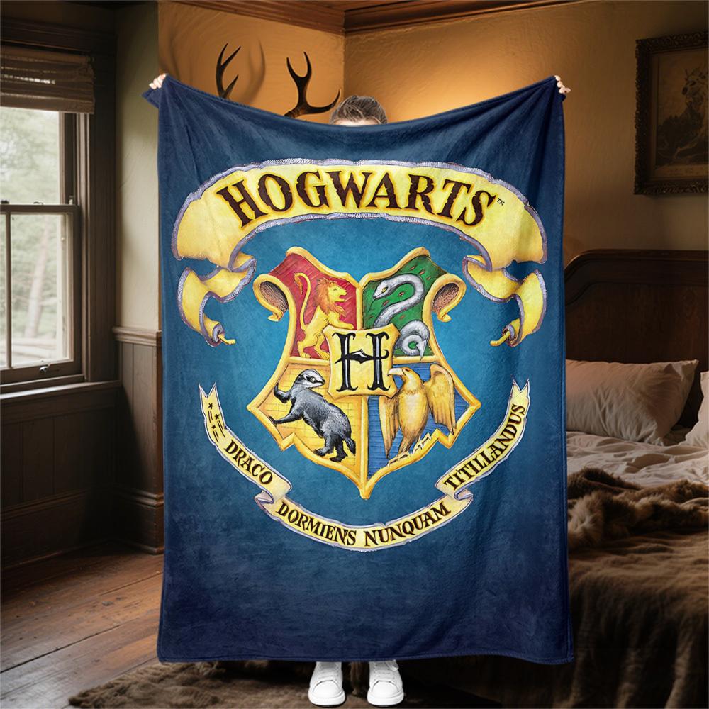 1pc Hogwarts Harry Potter Crest Outdoor Flannel Throw Blanket All Season Soft Warmth,Home Decor 1031229