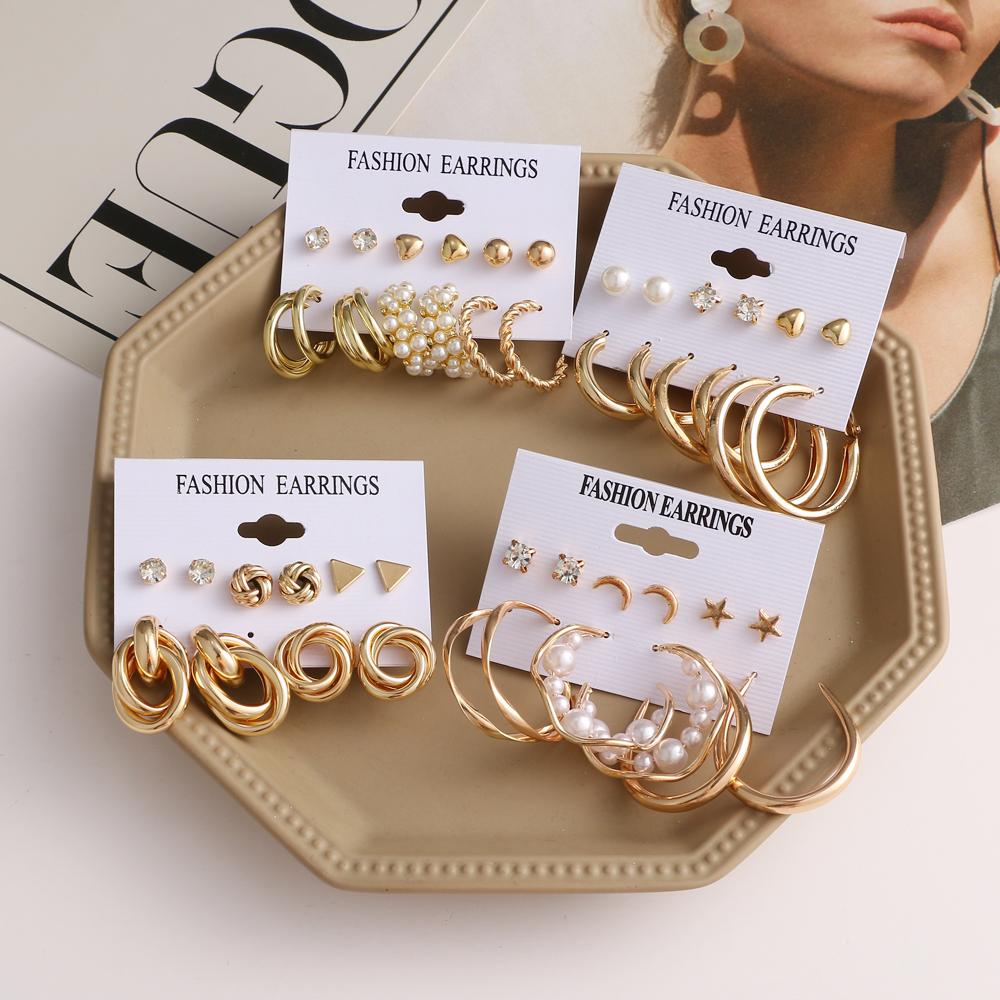 Simple Earring Set Retro Fashion Geometric Earring Six Piece Set C Shape Earring Gift