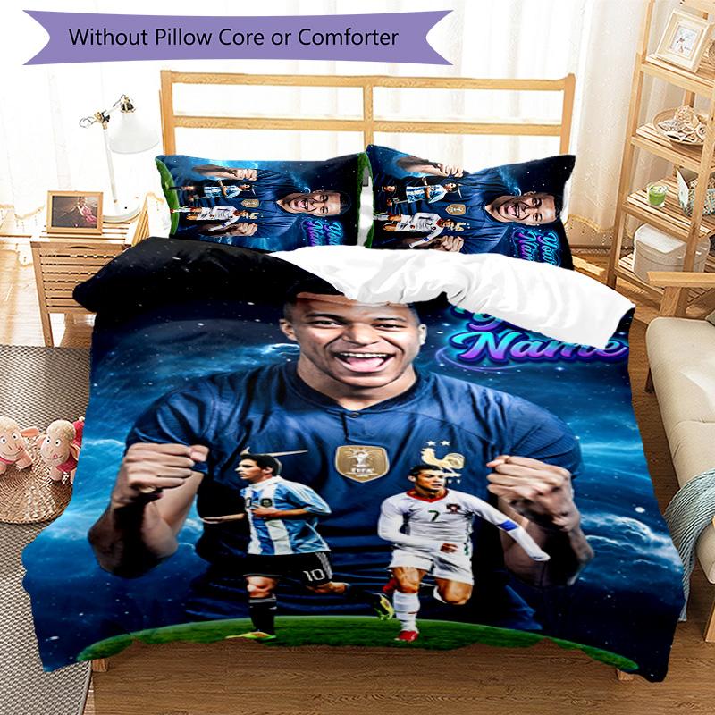 3pcs M-Mbappe Cover Set - Personalized Name, HD Printed Bedding with 1 Cover and 2 Pillowcases - Perfect for Home Decor, Easy Care