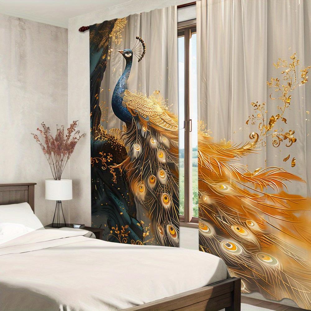 2 pezzi Tende Pavone Contemporanee Poliestere Tasca per Asta Tende Stampa Digitale per Camera da Letto Soggiorno Tema Piuma e Paesaggio