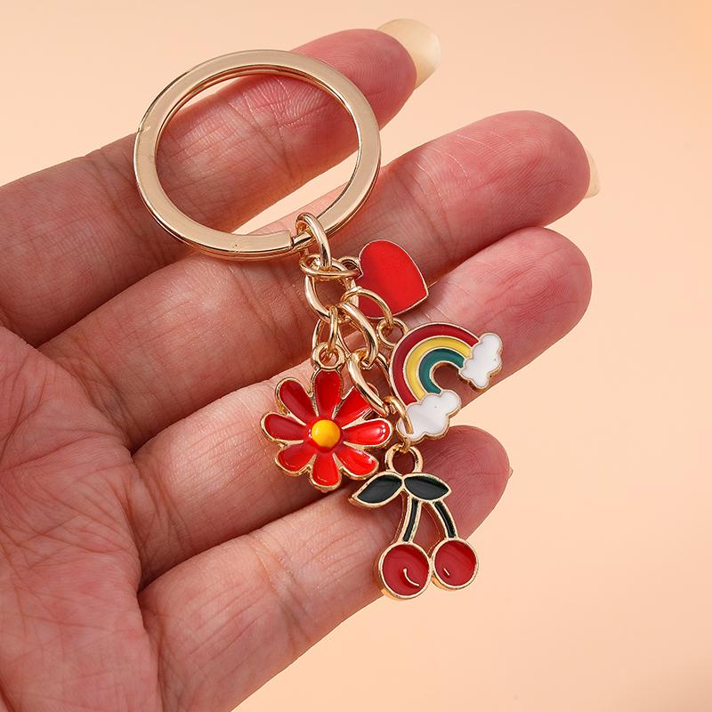 Pretty Enamel Cherry Keychain Flower Key Rings Pendants for Key Holder Women Girls Handbag Decor Handmade Jewelry Gifts