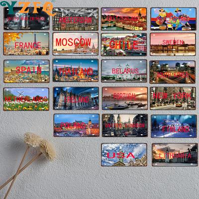 Spain Thailand France Chile City Metal Sign Tin PlateTravel Souvenir Vintage Poster Bar Wall Shop Home Decor 6x12 Inch DC-0109B