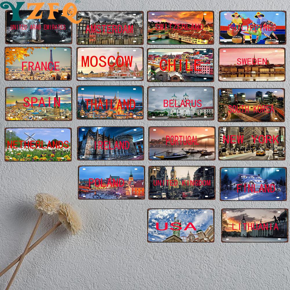 Spain Thailand France Chile City Metal Sign Tin PlateTravel Souvenir Vintage Poster Bar Wall Shop Home Decor 6x12 Inch DC-0109B