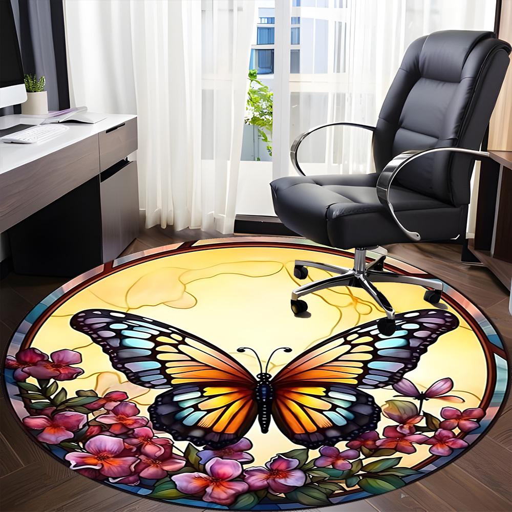 1pc Butterfly Stained Glass Chair Carpet for Office, Non-slip, Soft and Durable Office Rug, Perfect for Office yy251227149