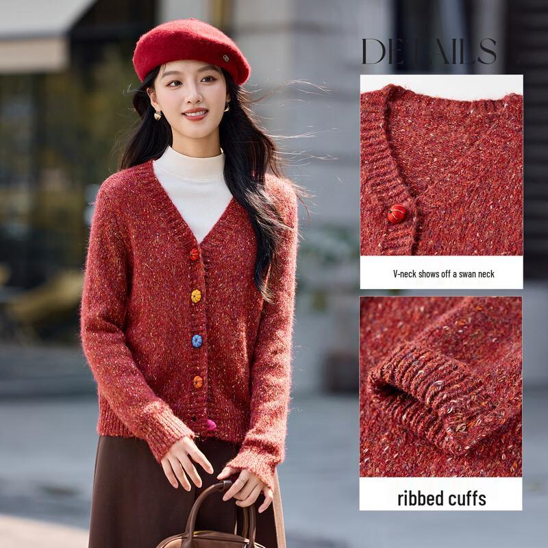 Shandubila Women's V-Neck Wool-Blend Knit Cardigan
