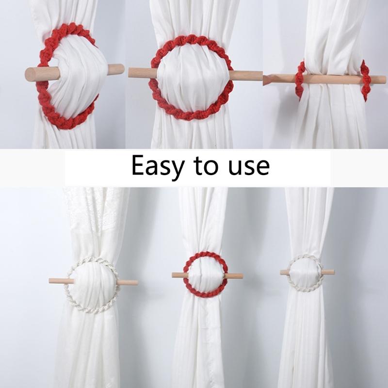 6Pcs Set Nordic Solid Wood Stick Thick Cotton Rope Simple Binding Rings Bedroom Living Room Decoration Curtain Buckles