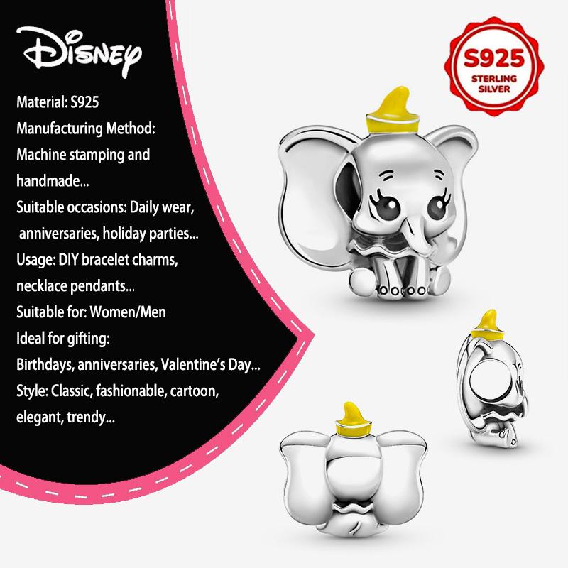 New Disney 925 Silver Winnie & Stitch Charms for Bracelet Necklace DIY Jewelry Gifts Holiday Party