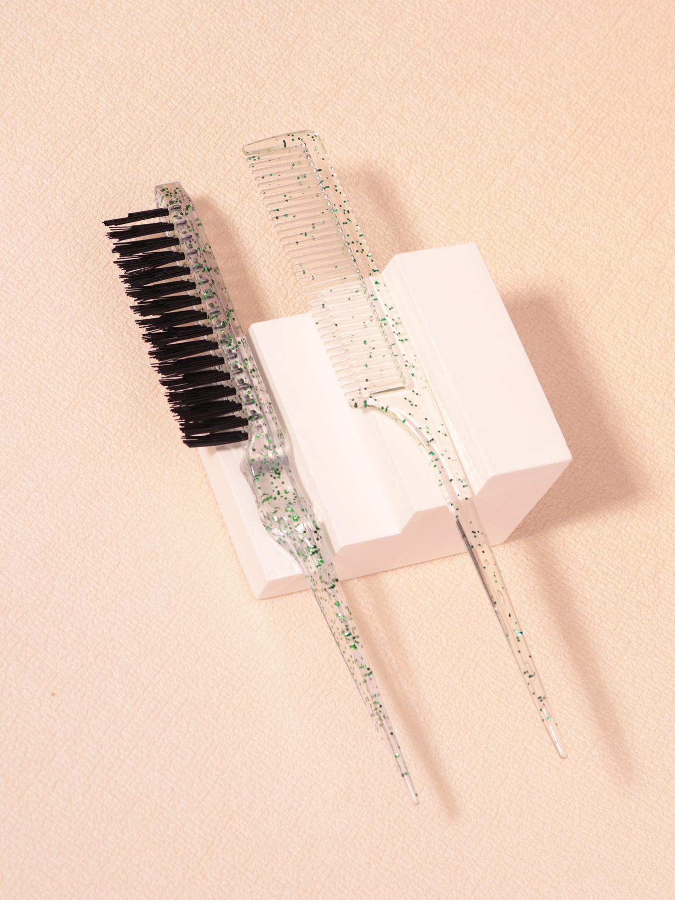 

2pcs/set crystal plastic thickened and heat-resistant hair brush and pointed ponytail hair comb set Special for real hair wigs