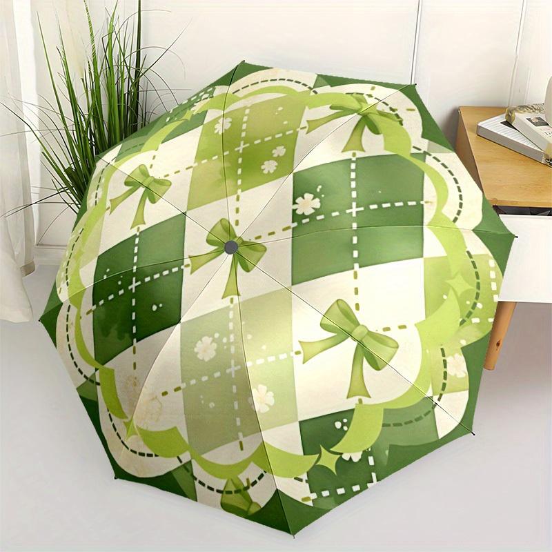 1pc Green Plaid Pattern Automatic Open/Close Umbrella, Portable Folding umbrella for Everyday Use yy250826007