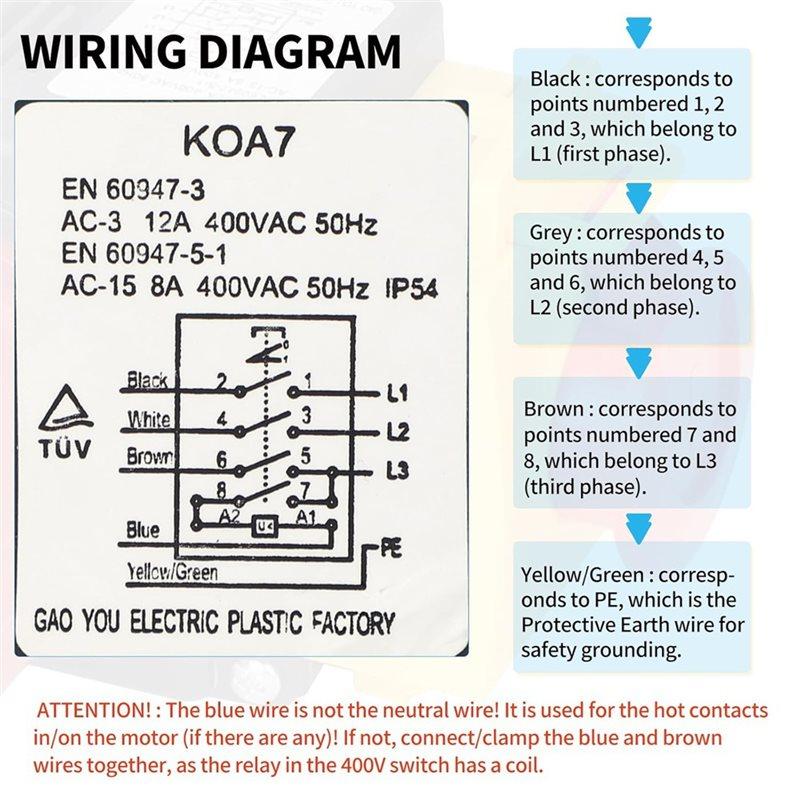 ABKS-Emergency Stop Switch Machine Switch 3-Phase 400 V With 80 Cm Cable Safety Switch Zero Voltage Switch Equivalence KOA7