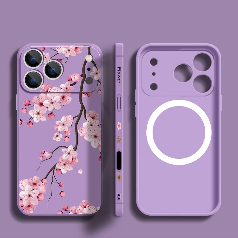 For iPhone 17 Pro Max Case INS Style Retro Pink White Flowers Pattern Magnetic For Magsafe Soft Cover For iPhone 16 15 14 13 Pro Max 17E 16E
