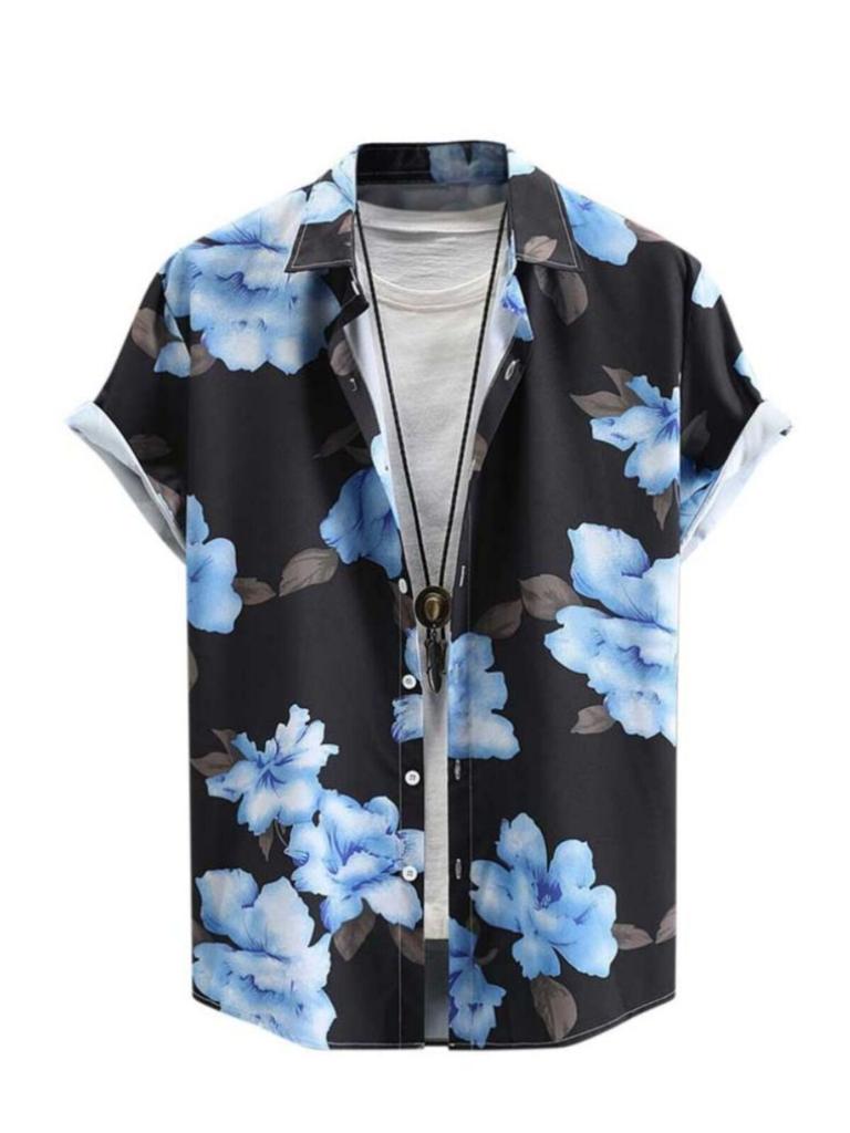 3D Lapel Cardigan Short Sleeved Shirt Casual 3D Lapel Short Sleeved Shirt