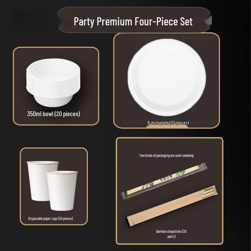 80-Piece White Wheat Straw Disposable Tableware Set