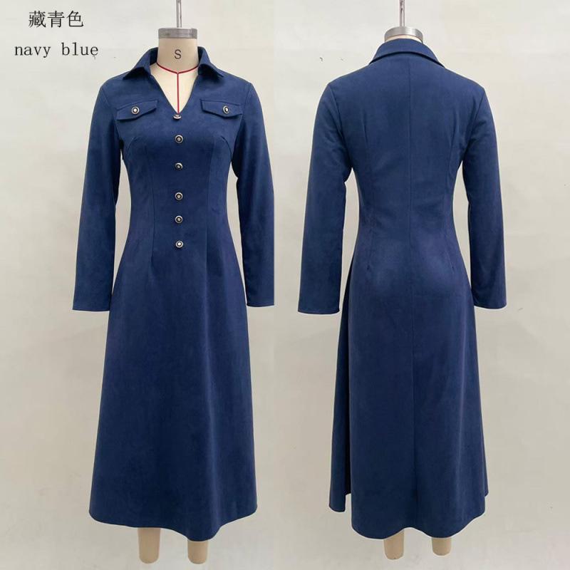 European and American new street trendy deerskin velvet long-sleeved button dress