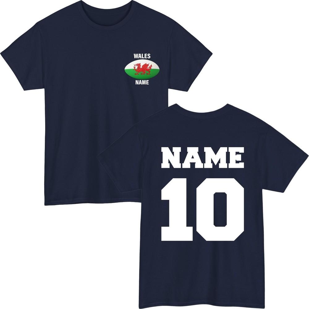 Personalised wales rugby tshirt custom name number 6 nations fan gift top S