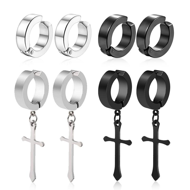 1/6 pairs No Piercing Earrings Titanium Steel Clip-on Fake Earring Round Ear Clip For Women Men Punk Party Fashion Sexy Zircon