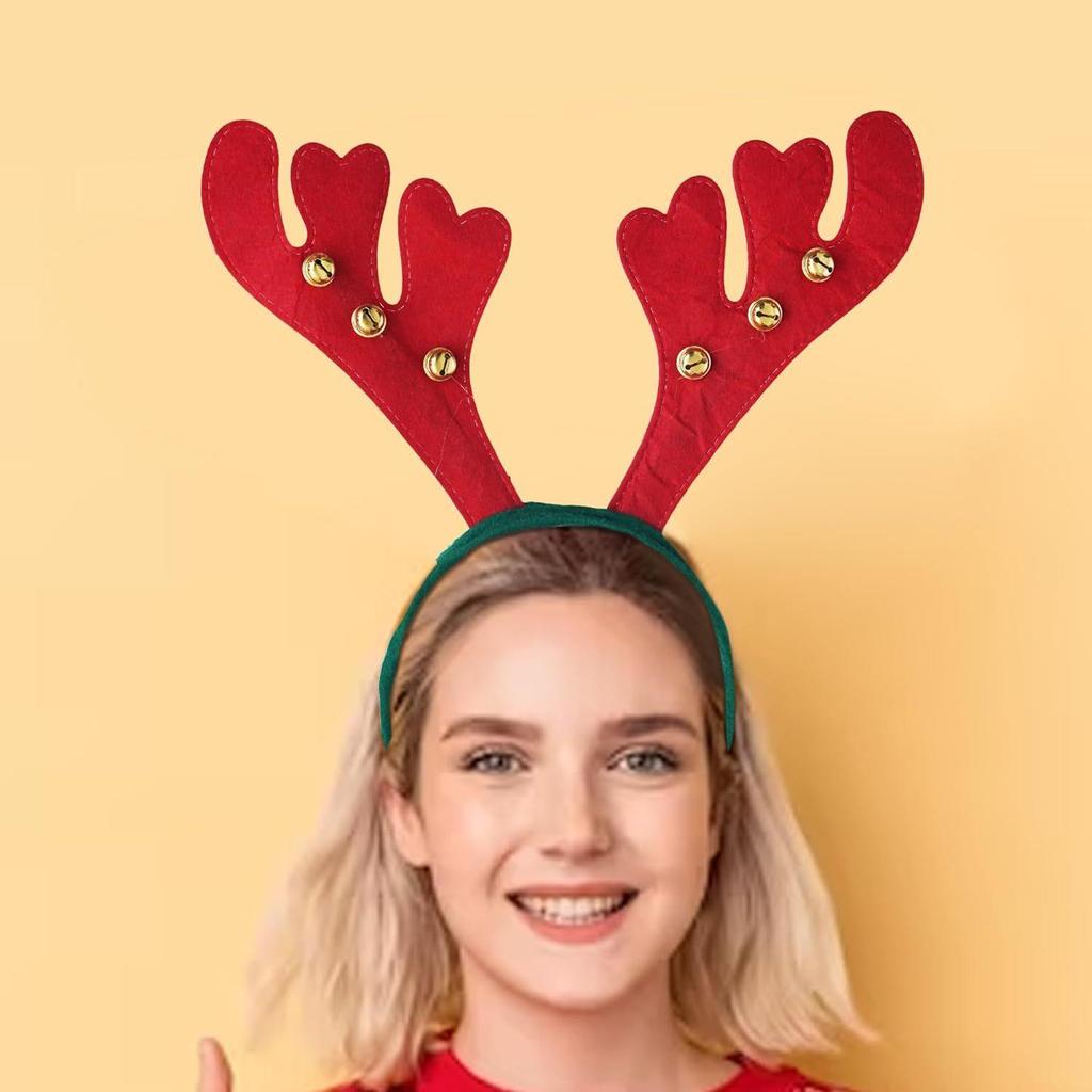 Red Green Christmas Headband Reindeer Antlers Design Hair Band | Deer Horn Hairband for Party Birthday | Xmas Gift for Children Girls