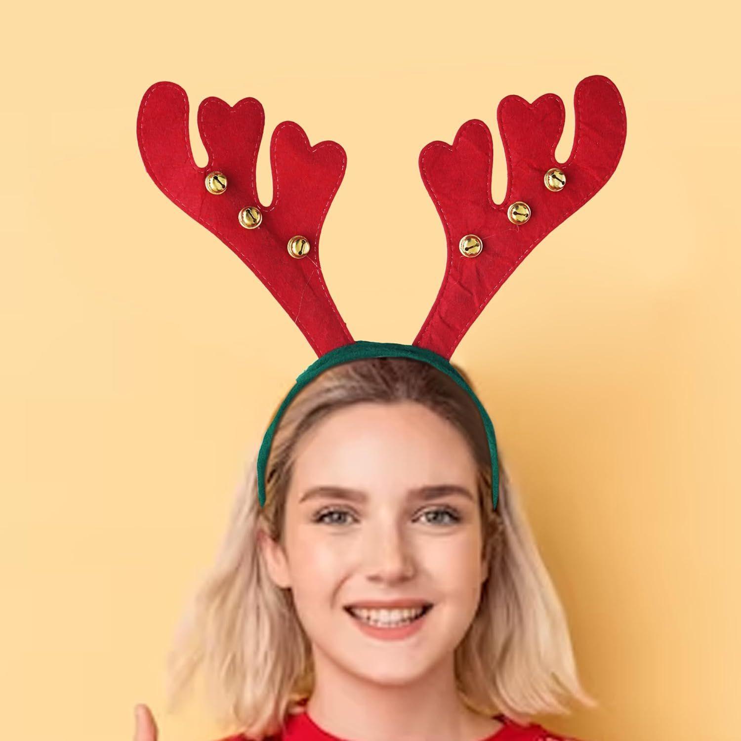 

Red Green Christmas Headband Reindeer Antlers Design Hair Band | Deer Horn Hairband for Party Birthday | Xmas Gift for Children Girls