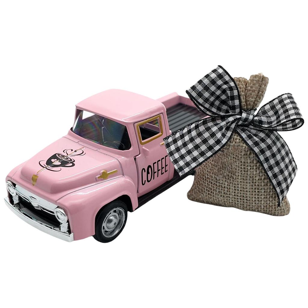 Dekoracje Kawiarniane do Domów Wiejskich Mini Metalowy Model Ciężarówki z Zdejmowaną Jutową Torbą Dekoracje do Kuchni i Ekspozycji na Półce