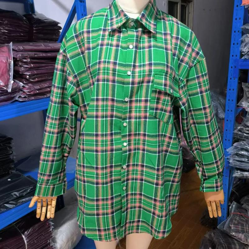 

Универсальная рубашка свободного кроя с лацканами в стиле ретро, с длинными рукавами и карманом, в клетку, женская, для весны и осени XL розовый/зелёный