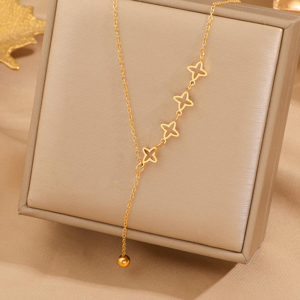 18K Gold Plated Hollow Star Tassel Clavicle Chain Necklace - Women's Colorfast Accessory, New Niche Design