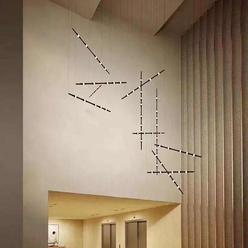 W2557 Staircase Chandelier Novelty LED Aluminium long strip lamp For Hotel Hall Parlor bamboo Light Dining Room combination Lamp