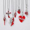 Hip-hop Punk Red Skull Cross Thorny Heart-shaped Pendant Sliver Color Chain Necklace for Women Halloween Party Goth Jewelry Gift